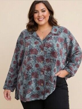 Carroll Reed Vintage Plus Size Floral Button-Up Blouse | Boho Chic| Size 40(2X)